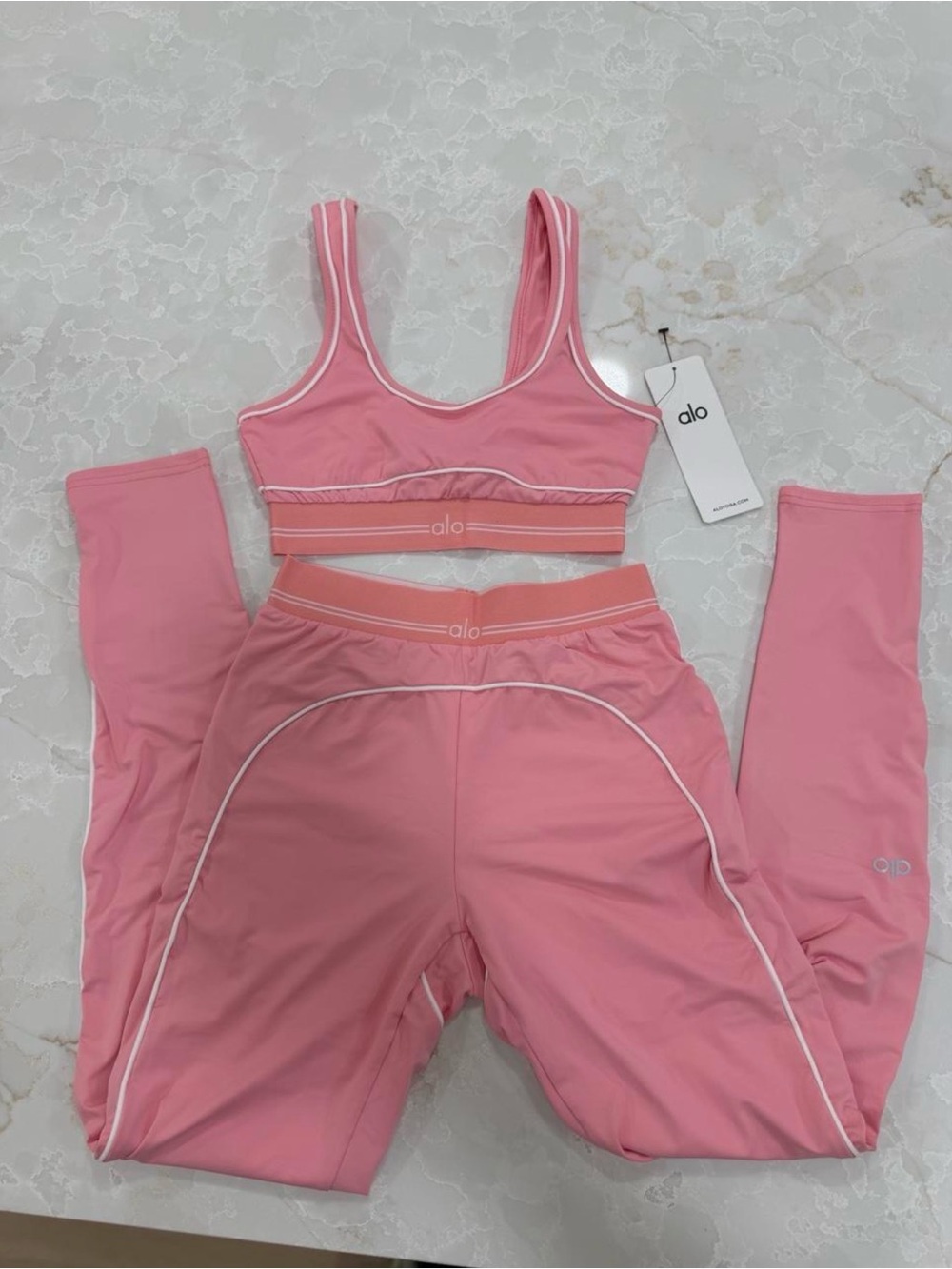 ALO Yoga Pink Active Sports Bra and High-Waist Leggings Set